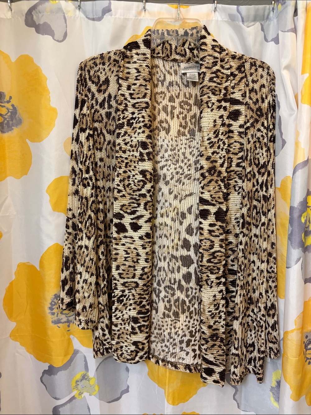 Chico's Open-Front Leopard Print Cardigan Jacket in Cream and Brown